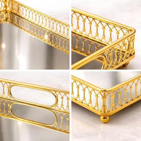 1-Pack Bar Cart Tray Decorative Mirrored Tray with Handles Gold for Jewelry Perfume Organizer Makeup and Bar Cart Tray Size: 13.7 x 9.8 inches in Saudi Arabia