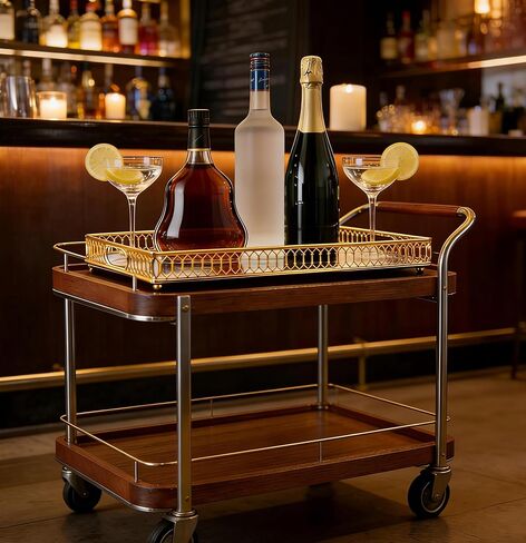 1-Pack Bar Cart Tray Decorative Mirrored Tray with Handles Gold for Jewelry Perfume Organizer Makeup and Bar Cart Tray Size: 13.7 x 9.8 inches in Saudi Arabia