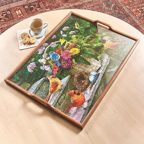 Bits and Pieces Jigsaw Puzzle Serving Tray - Wood Tray Holds 18" x 24" Jigsaw Puzzles, Removable Acrylic Puzzle Cover - Puzzling Accessories in Saudi Arabia