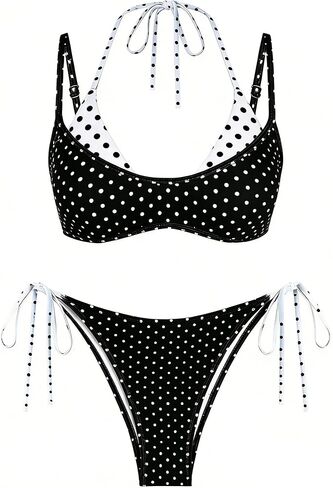 ZAFUL Women's Plaid Bikini Set Colorblock Dual Straps Halter String Tie Side 2 Piece Swimsuit Bathing Suit in Saudi Arabia