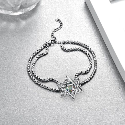 Star of David Sterling Silver Chai Bracelet, Adjustable 7-9 inches, Silver, Modern, Unisex in Saudi Arabia