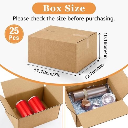 25 Pack 7x5x4 Inches Shipping Boxes, Kraft Corrugated Mailer Boxes, Heavy Duty Cardboard Box, Small Shipping Box for Shipping Packaging Mailing Storage Small Business in Kuwait