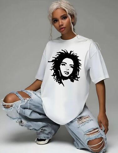 Iconic The Miseducation of Lauryn Music Hill، تي شيرت برسوم Y2K عتيق للجنسين، نمط الجرونج في الشوارع، جمالي قديم in Saudi Arabia