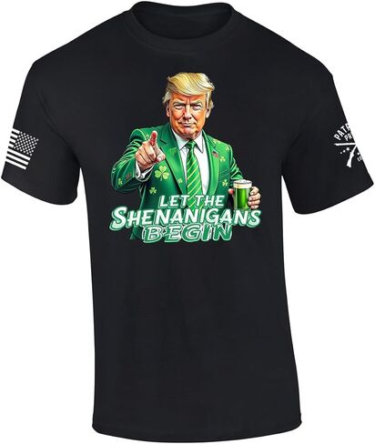 تي شيرت رجالي كلاسيكي من شركة Trenz Shirt Company تي شيرت سانت باتريك ترامب دع The Shenanigans يبدأ - تي شيرت عصري in Saudi Arabia