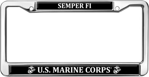 الرسومات والمزيد من مشاة البحرية الأمريكية USMC Semper Fi أسود أبيض شعار مرخص رسميًا بالحجم الكامل القياسي إطار معدني للوحة الترخيص in Saudi Arabia