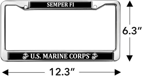 الرسومات والمزيد من مشاة البحرية الأمريكية USMC Semper Fi أسود أبيض شعار مرخص رسميًا بالحجم الكامل القياسي إطار معدني للوحة الترخيص in Saudi Arabia