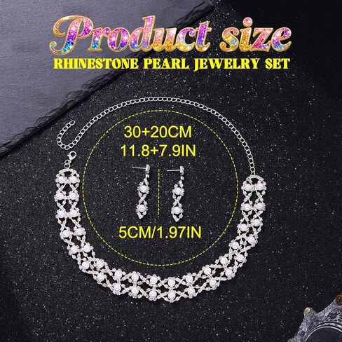 ACEDRE Rhinestone Pearl Jewelry Set Silver Wedding Bridal Necklace Earrings Sets Prom Costume Jewelry for Women in Saudi Arabia