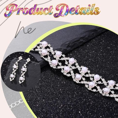 ACEDRE Rhinestone Pearl Jewelry Set Silver Wedding Bridal Necklace Earrings Sets Prom Costume Jewelry for Women in Saudi Arabia