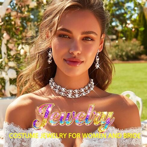 ACEDRE Rhinestone Pearl Jewelry Set Silver Wedding Bridal Necklace Earrings Sets Prom Costume Jewelry for Women in Saudi Arabia