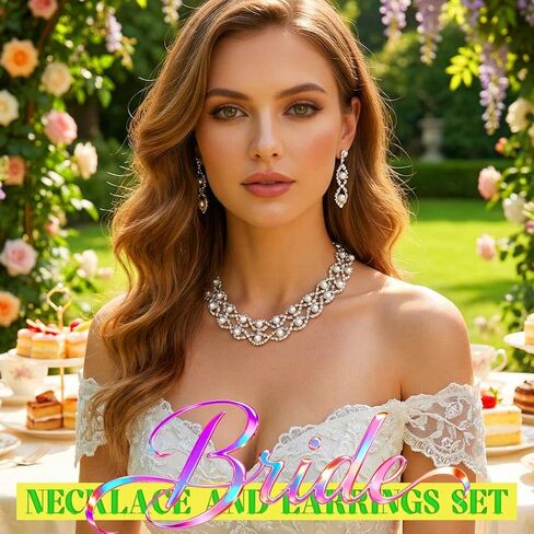 ACEDRE Rhinestone Pearl Jewelry Set Silver Wedding Bridal Necklace Earrings Sets Prom Costume Jewelry for Women in Saudi Arabia