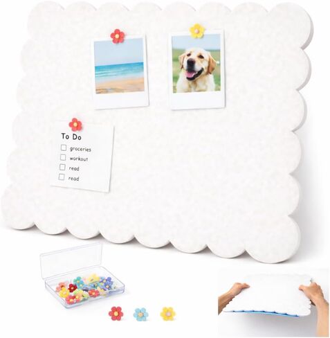 Scalloped Felt Bulletin Board 24x18 in, Thick PET Felt Pin Board, Heat-Pressed Flat, Self-Adhesive Mount, Push Pin Friendly Photo/Card Display for Home, Office, Crafts, Planning, Jewelry (Oatmeal) in Saudi Arabia