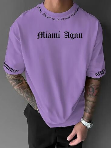 Men's Oversized Crew Neck Short Sleeves T-Shirt with Gothic Letter Print, Streetwear Look for Summer（zt190） in Saudi Arabia