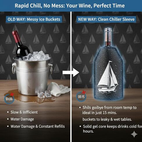 مبرد زجاجات النبيذ، غلاف مبرد النبيذ، غلاف تبريد النبيذ للزجاجة يحافظ على النبيذ أو الشمبانيا أو المشروبات باردة لساعات، واقٍ، ومحمول in Kuwait