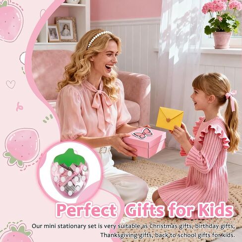 مجموعة لوازم المكتب الصغيرة بالفراولة تتضمن اللوازم المدرسية الصغيرة دباسة صغيرة ومقصًا ومزيل دبابيس وثقب وموزع شريط وملاحظات لاصقة وقلم in Kuwait