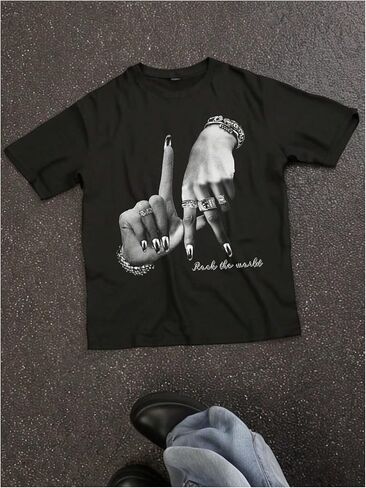 Milumia Girl's Y2k Gesture Graphic Tee Shirt Crew Neck Short Sleeve Loose Tees Shirts Streetwear in Saudi Arabia