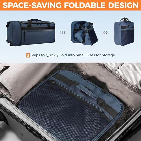 حقيبة دفل قابلة للطي مع عجلات، حقيبة دفل كبيرة سعة 80 لتر للسفر، حقيبة حمل للرجال والنساء in Kuwait