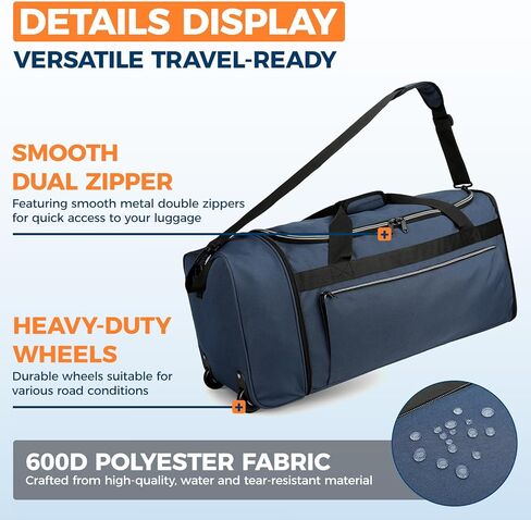 حقيبة دفل قابلة للطي مع عجلات، حقيبة دفل كبيرة سعة 80 لتر للسفر، حقيبة حمل للرجال والنساء in Kuwait