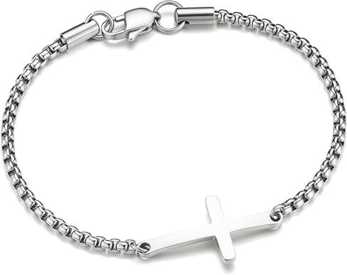 M MOOHAM Easter Gifts for Men Easter Basket Stuffers, Silver/14K-Gold-Plated Cross Bracelet for Men Sturdy Stainless Steel Cross Chain Bracelet Cuban Link Chain Bracelets Religious Christian Gifts in Saudi Arabia