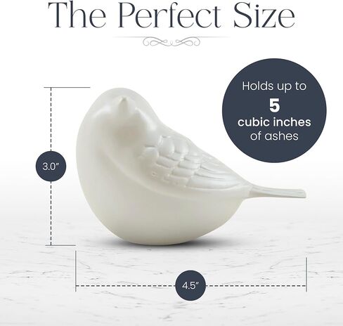 جرة صغيرة للرماد من OneWorld Memorials Songbird Bronze Memorial - جرة تذكار صغيرة جدًا - تحمل ما يصل إلى 5 بوصات مكعبة من الرماد - تذكارات حرق الجثث باللون الأبيض اللؤلؤي للرماد in Kuwait
