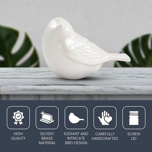 جرة صغيرة للرماد من OneWorld Memorials Songbird Bronze Memorial - جرة تذكار صغيرة جدًا - تحمل ما يصل إلى 5 بوصات مكعبة من الرماد - تذكارات حرق الجثث باللون الأبيض اللؤلؤي للرماد in Kuwait