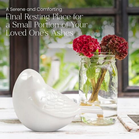 جرة صغيرة للرماد من OneWorld Memorials Songbird Bronze Memorial - جرة تذكار صغيرة جدًا - تحمل ما يصل إلى 5 بوصات مكعبة من الرماد - تذكارات حرق الجثث باللون الأبيض اللؤلؤي للرماد in Kuwait