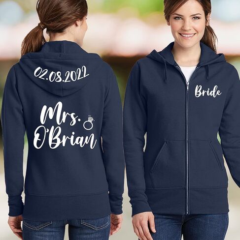 TEEAMORE Custom Womens Full-Zip Hoodie Sweatshirt Wedding Anniversary Bachelorette Bridal Shower in Saudi Arabia