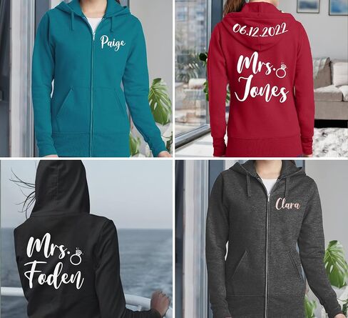 TEEAMORE Custom Womens Full-Zip Hoodie Sweatshirt Wedding Anniversary Bachelorette Bridal Shower in Saudi Arabia