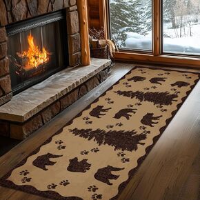 Forest Themed Hunting Decor Fish Rug, 2x6ft,Vintage Fishing Decor Rustic Cabin Runner Rug,Retro Country Geometric Hallways Carpet, Easy Clean Foldable Low Pile Rug，for Entryway Door Mat in Saudi Arabia