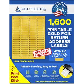 1,600 Label Outfitters 1.75" x .5" Gold Foil Laser Printable Return Address Labels – 20 Sheets in Kuwait