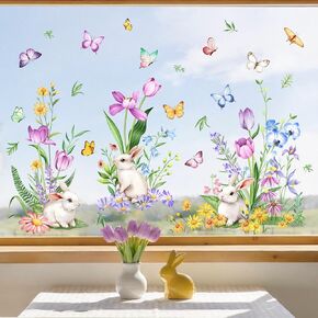 Tanlaby Spring Flower Window Clings Flower Rabbit Easter Window Stickers Floral Wildflower Window Decals Anti-Collision Static Stickers for Home Glass Doors Decor in Kuwait