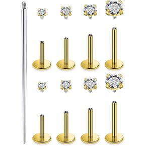 18G 16G Internal Thread Flat Back Nose Stud Earrings Surgical Steel Conch Tragus Cartilage Medusa Monroe Labret Lip Rings Piercing Jewelry for Women Men CZ Silver Black Gold Hypoallergenic in Kuwait