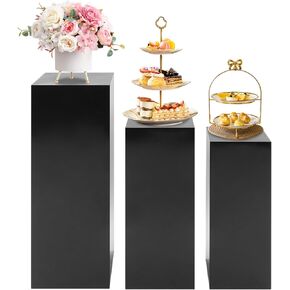 حوامل عرض معدنية سوداء، مجموعة مكونة من 3 قطع بتصميم مكعب حديث، أعمدة عرض قائمة بذاتها للحفلات وحفلات الزفاف والمعارض، ارتفاعات 31.5 بوصة و25.59 بوصة و23.62 بوصة in Kuwait