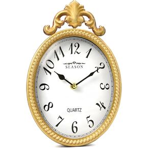 ساعة حائط مزخرفة ذهبية عتيقة - ساعة بيضاوية مستوحاة من فرنسا لغرفة النوم والمدخل وغرفة المعيشة - ديكور حائط صغير أنيق مع حركة كوارتز صامتة in Kuwait