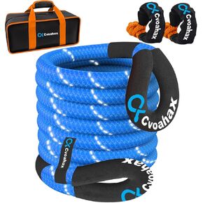 Kinetic Recovery Rope(Reflective), 1" x 30ft 48500Lbs, Kinetic Rope with 2 Soft Shackles, Heavy Duty Offroad Snatch Strap, 35% High Elasticity Tow Ropes for Trucks SUV UTV ATV Tractor, Blue in Kuwait