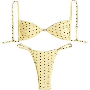 SHENHE المرأة ثونغ مجموعة البكيني منقطة Ruched التعادل الخلفي الرجعية المايوه 2 قطعة ثوب السباحة in Kuwait