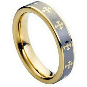 CloseoutWarehouse Yellow Gold-Tone Plated Tungsten Medeival Crosses Band Ring in Kuwait