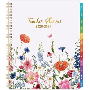 مخطط المعلم 2026-2027 - مخطط دروس المعلم، مخطط أكاديمي 2026-2027، يوليو 2026 - يونيو 2027، 8.5 × 11 بوصة، 26-27 مخطط أسبوعي وشهري، كتاب خطة الدرس للمعلمين، علامات تبويب ملونة، جيب داخلي - زهور in Kuwait