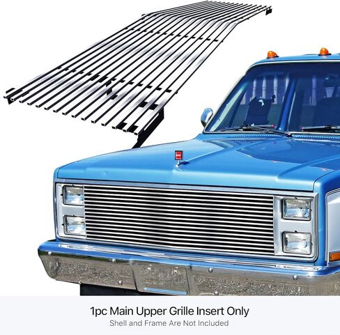 APS Compatible with Chevy GMC C K Pickup 1981-1987 & 81-88 Blazer Suburban Jimmy with Stacked Lights Main Upper Stainless Steel Chrome Polished Horizontal Billet Front Grill Grille Insert C85002S in Saudi Arabia