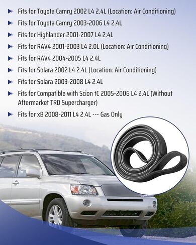 Serpentine Belt Fit for Toyota Camry 2002-2006/ Highlander 2001-2007/ RAV4 2001-2005/ Solara 2002-2008/ Scion tC 2005-2006/ xB 2008-2011, Drive Belt Replace K070763 90916A2005 in Saudi Arabia