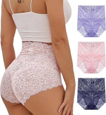Lace Panties - Sexy High Waist Pretty Lace Panties, Tummy Breathable Plus Size in Saudi Arabia