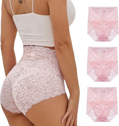Lace Panties - Sexy High Waist Pretty Lace Panties, Tummy Breathable Plus Size in Saudi Arabia