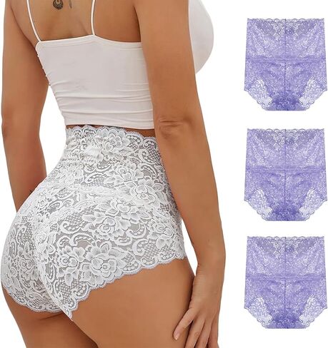 Lace Panties - Sexy High Waist Pretty Lace Panties, Tummy Breathable Plus Size in Saudi Arabia