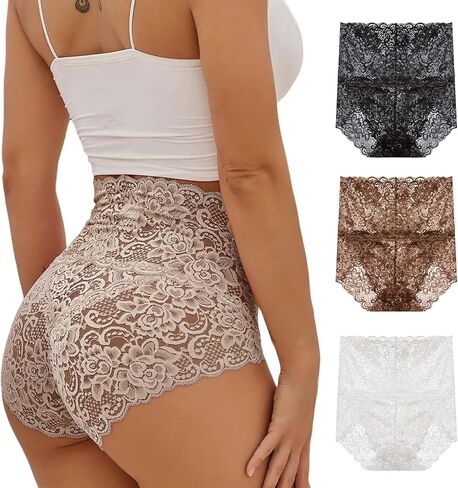 Lace Panties - Sexy High Waist Pretty Lace Panties, Tummy Breathable Plus Size in Saudi Arabia