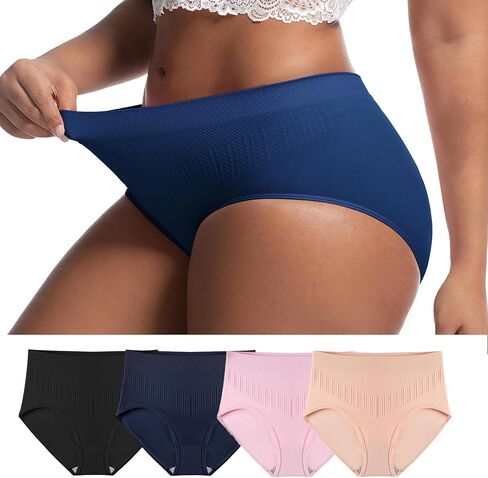 4-Pack Plus Size Women High-Waisted Briefs, Seamless Comfortable Body Shaping Underwear Set Full Coverage Triangular Design in Saudi Arabia