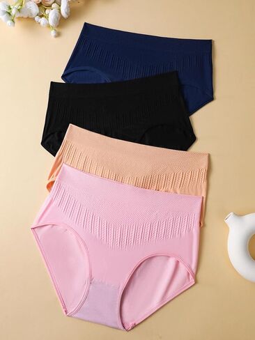 4-Pack Plus Size Women High-Waisted Briefs, Seamless Comfortable Body Shaping Underwear Set Full Coverage Triangular Design in Saudi Arabia