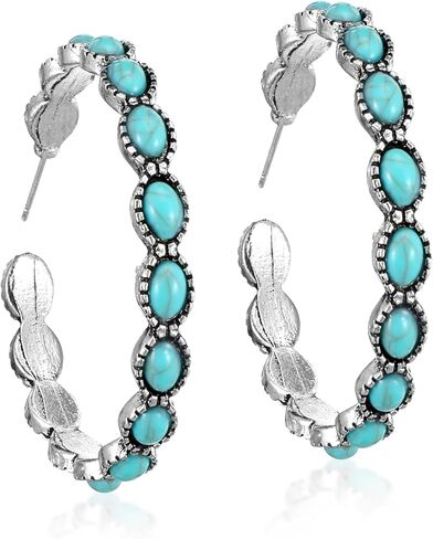 Western Earrings Boho Turquoise Hoop Earrings for Women,Vintage Oval Dangle Earring,Bohemian Ethnic Statement Jewelry Gift in Saudi Arabia