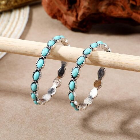Western Earrings Boho Turquoise Hoop Earrings for Women,Vintage Oval Dangle Earring,Bohemian Ethnic Statement Jewelry Gift in Saudi Arabia
