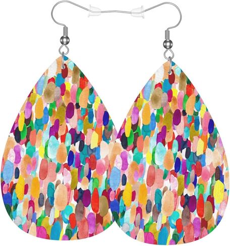 أقراط دمعة ملونة بألوان مائية للنساء، أقراط متدلية للنساء، هدايا أقراط من الجلد الصناعي خفيفة الوزن in Kuwait