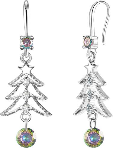 XGALBLA Cute Christmas Tree Clip on/Pierced Earrings for Women Xmas Clear Crystal Christmas Tree Dangle Earrings Christmas Accessory Gift in Saudi Arabia