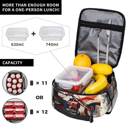 Dirt Bike Motocross American Flag Lunch Box for Adults Kids Boy Women Men Vintage Lunch Bag Cooler Tote Reusable Insulated Lunch Bag Container Gifts for Office Picnic Travel Work School in Saudi Arabia